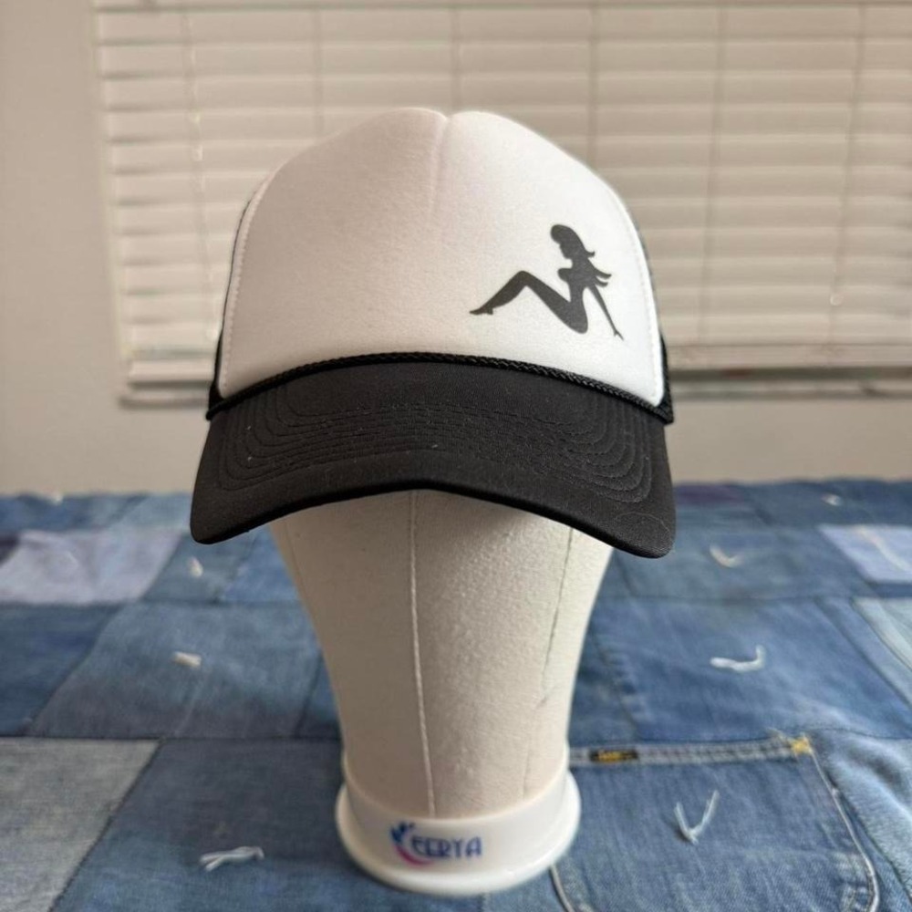 Naked lady white and black trucker hat with logo